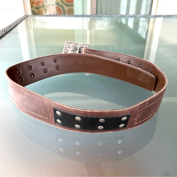 Vintage Brown & Black & Steel, Studded Belt ! Square Buckle ! A UNIQUE BELT ❤️ - Picture 13 of 16